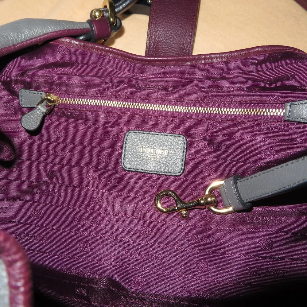 Loewe Calle Grey with Purple Trim Leather Hobo Bag